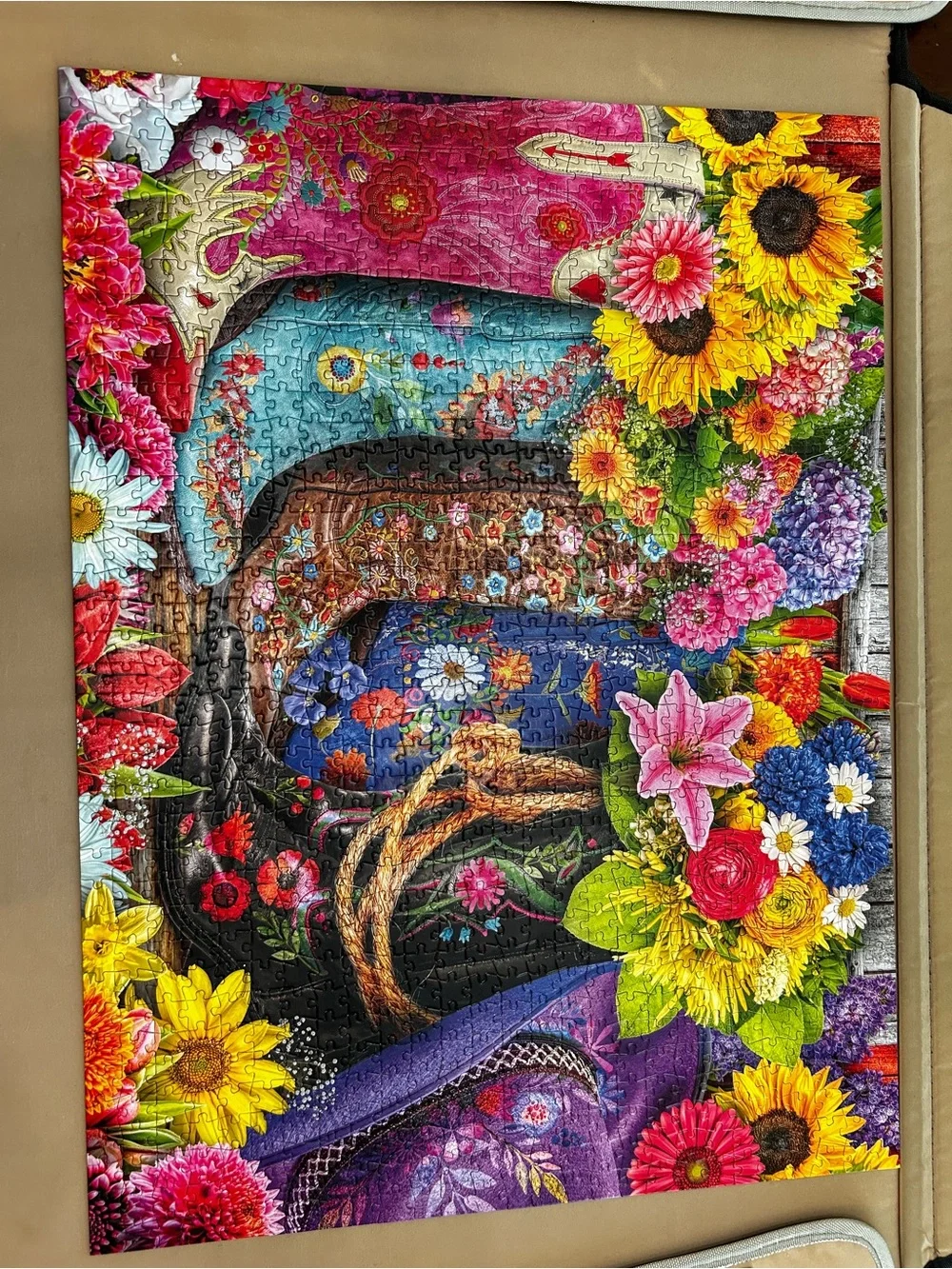 Buffalo David Bitton Multicolor Floral Cowgirl Boots Puzzle Art